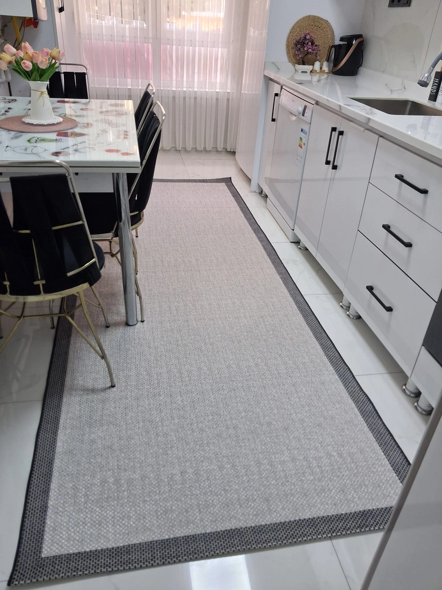 Siyah Çerceve Gri Desenli Natura Serisi Sisal Halı