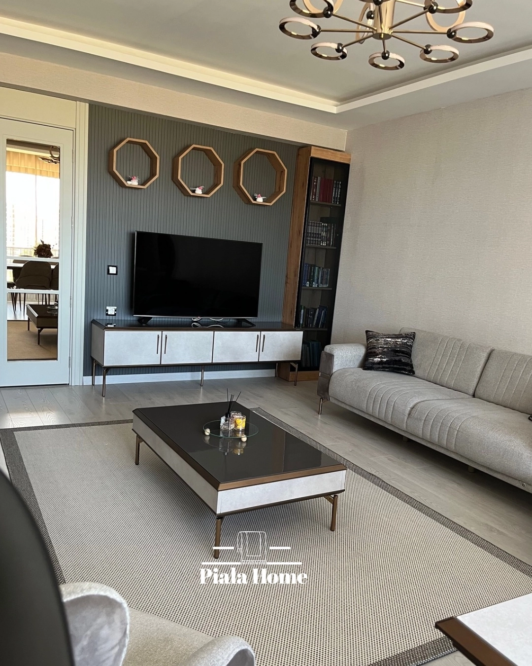 Krem Gri Seritli   Çerçeveli Sisal Halı Plus Serisi