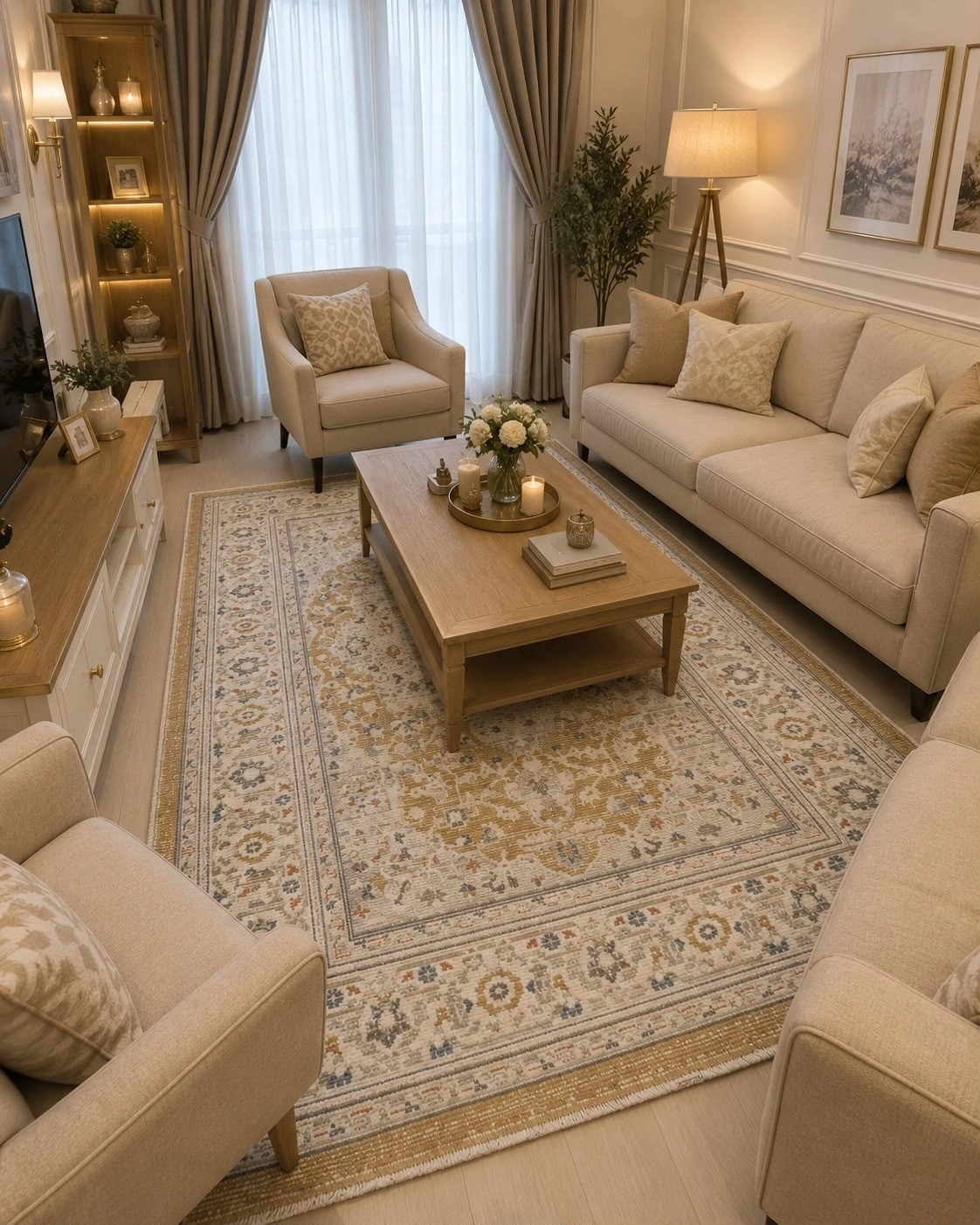 Sarı  Vintage Desenli Butik Serisi Halı